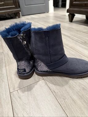 UGG Navy Sparkle Shearling Short Booties